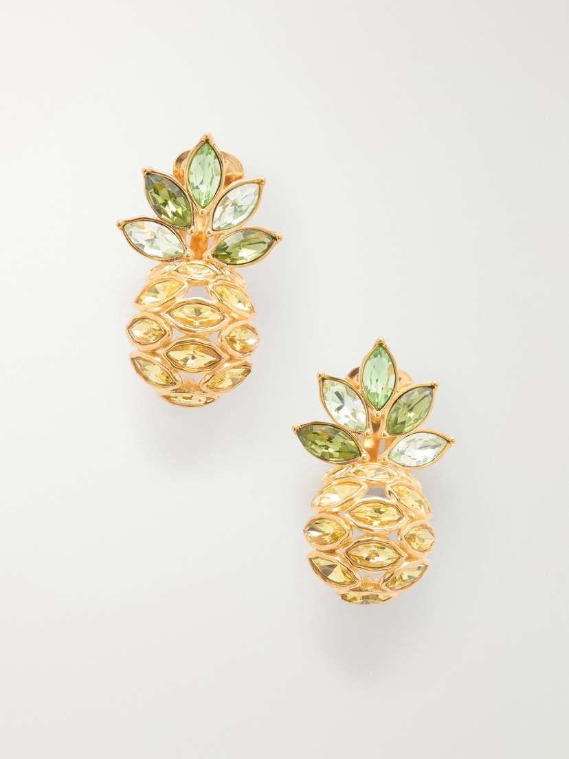 Oscar de la Renta Crystal-embellished Gold-tone Clip Earrings