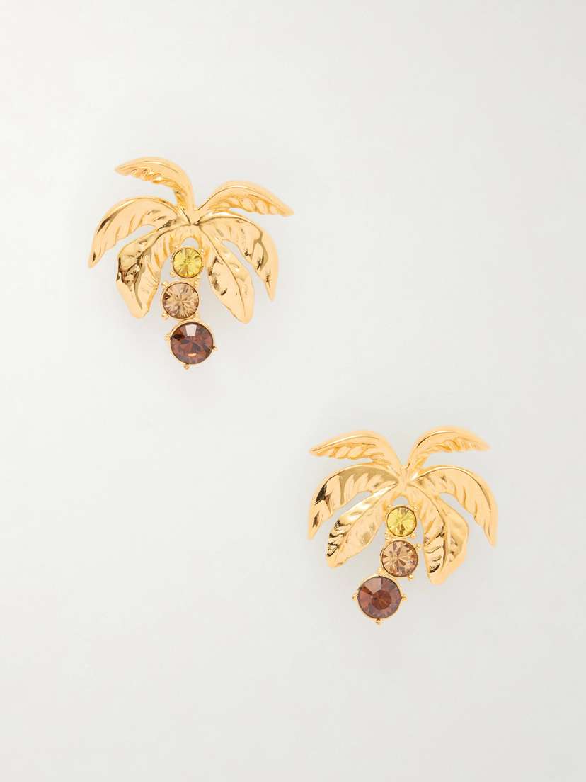 Oscar de la Renta Palm Tree Crystal-embellished Gold-tone Clip Earrings