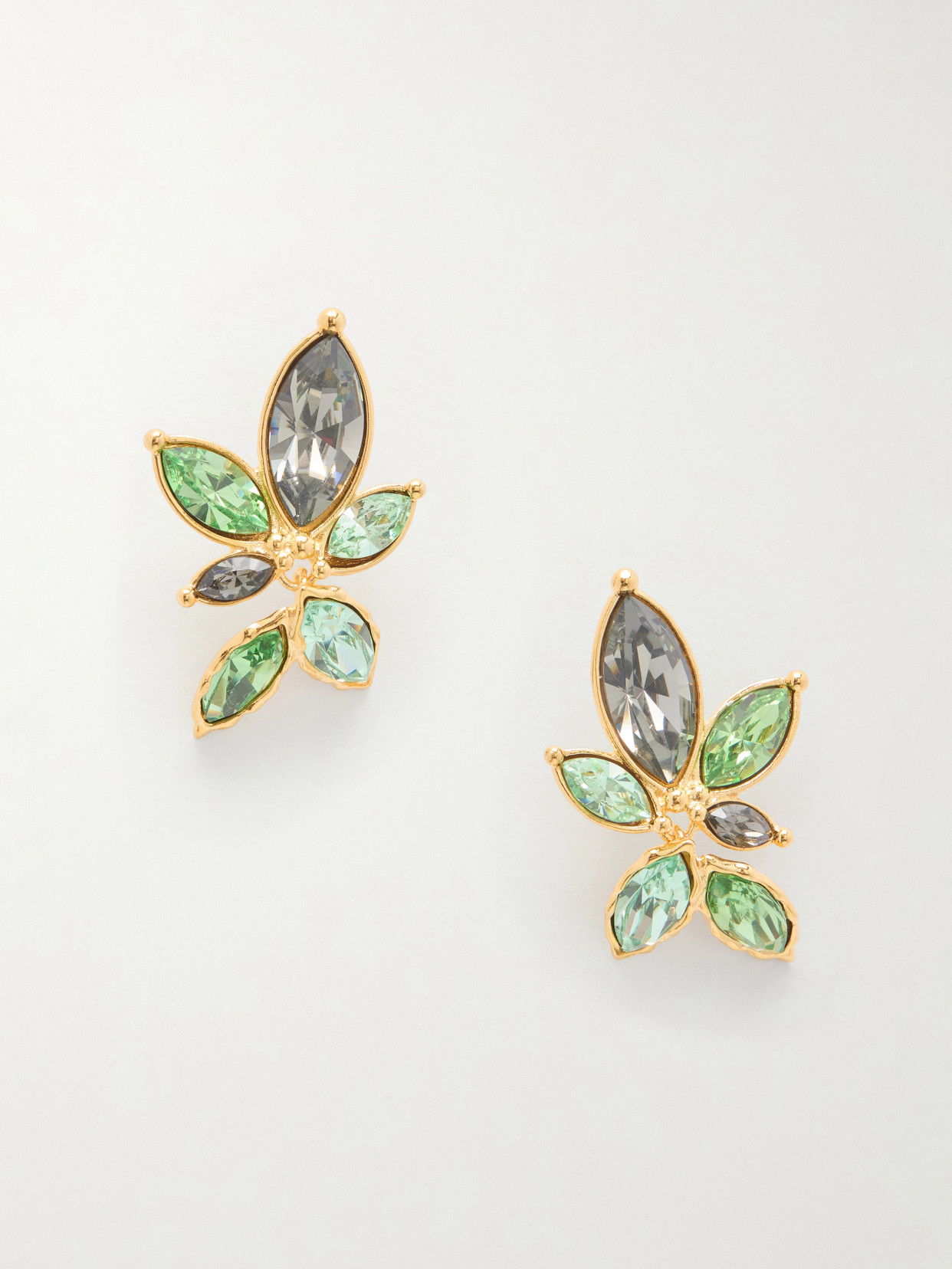 Oscar De La Renta Navette Crystal-embellished Gold-tone Clip Earrings In Green