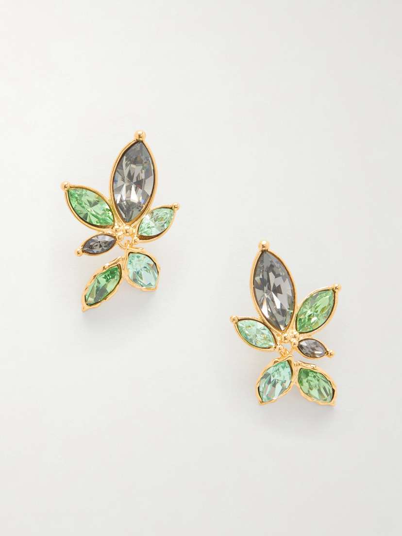 Oscar de la Renta Navette Crystal-embellished Gold-tone Clip Earrings