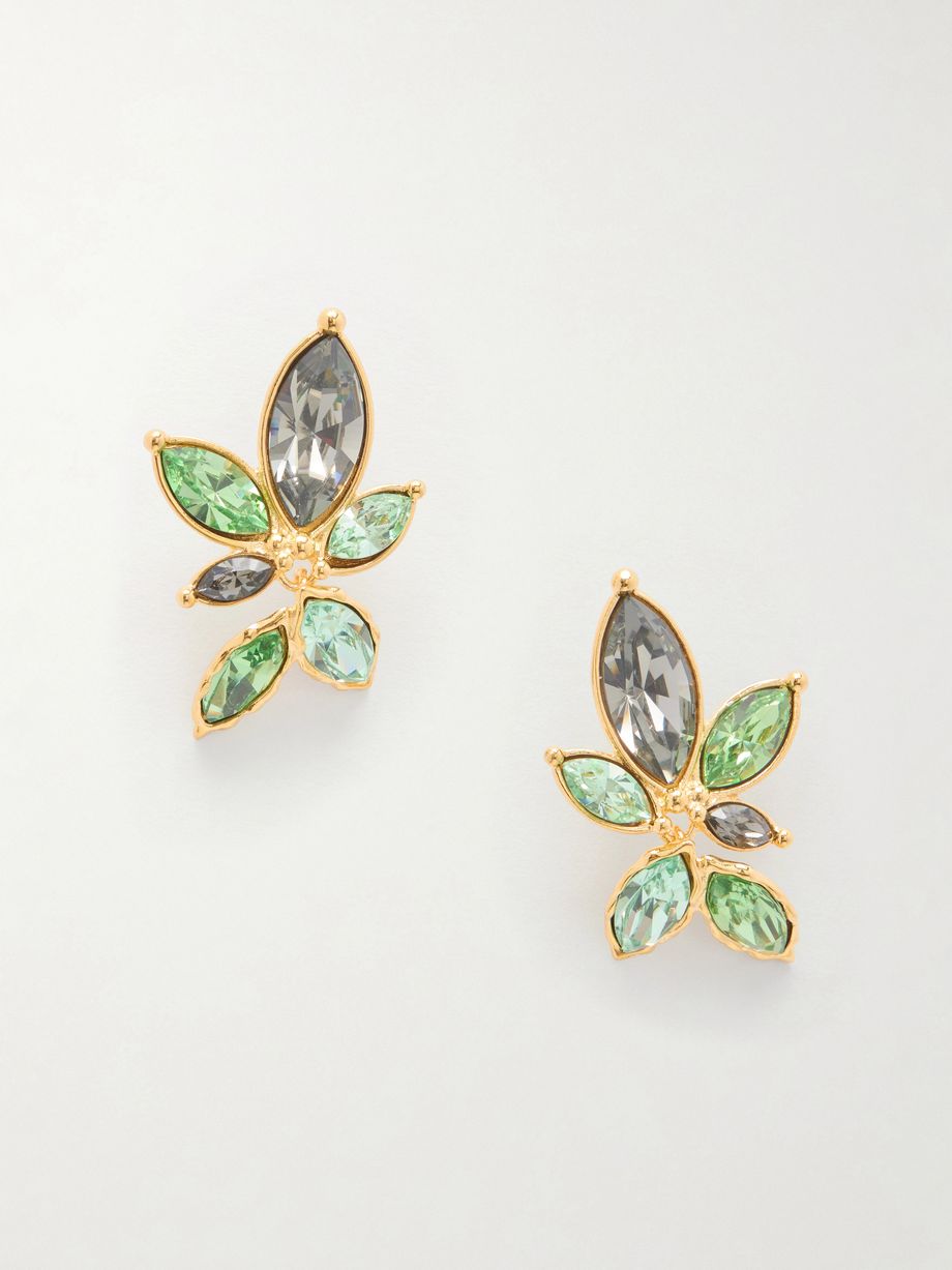 Navette crystal-embellished gold-tone clip earrings