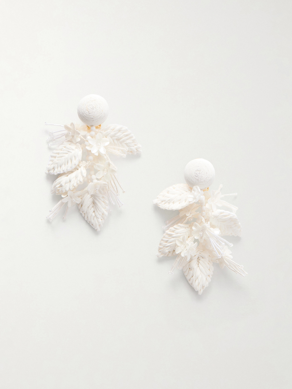 Oscar De La Renta Bouquet Bead-embellished Raffia-like Clip Earrings In White