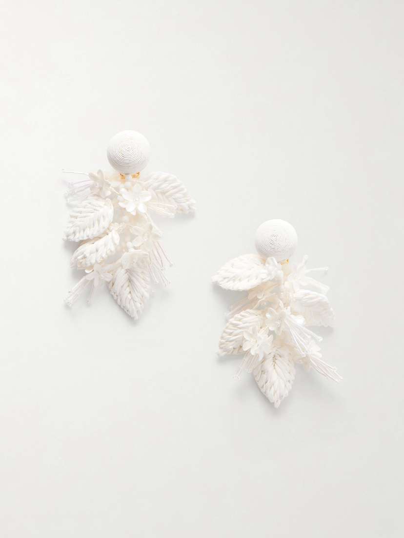 Oscar de la Renta Bouquet Bead-embellished Raffia-like Clip Earrings