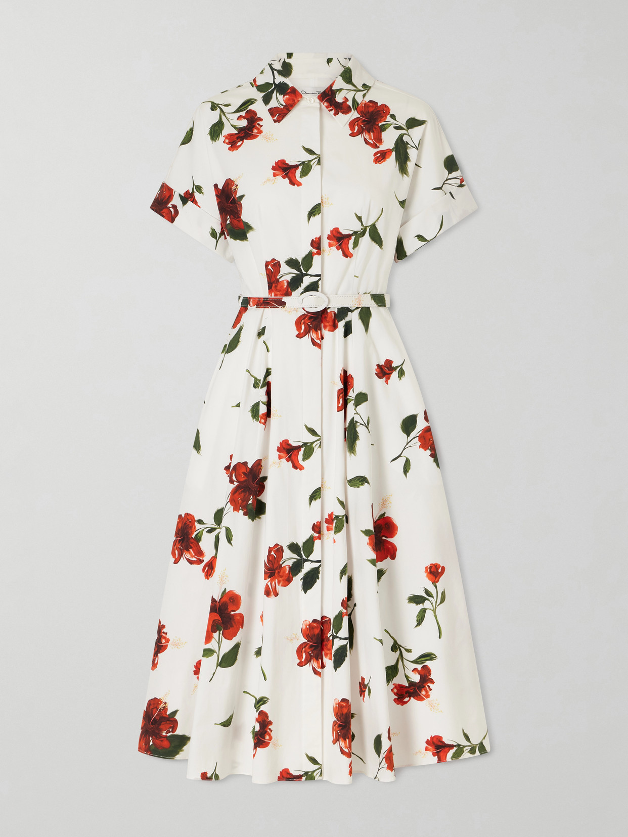 Oscar De La Renta Floral-print Cotton-poplin Midi Dress In Black