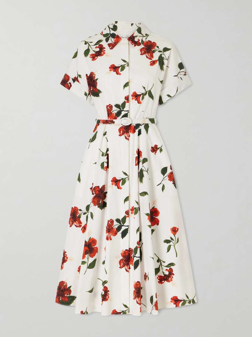 Oscar de la Renta Floral-print Cotton-poplin Midi Dress