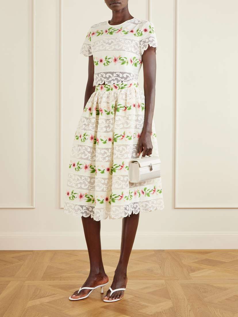 Oscar de la Renta Floral-print Lace-trimmed Cotton-blend Poplin Blouse | Thumbnail 2 Oscar de la Renta Floral-print Lace-trimmed Cotton-blend Poplin Blouse | Thumbnail 2