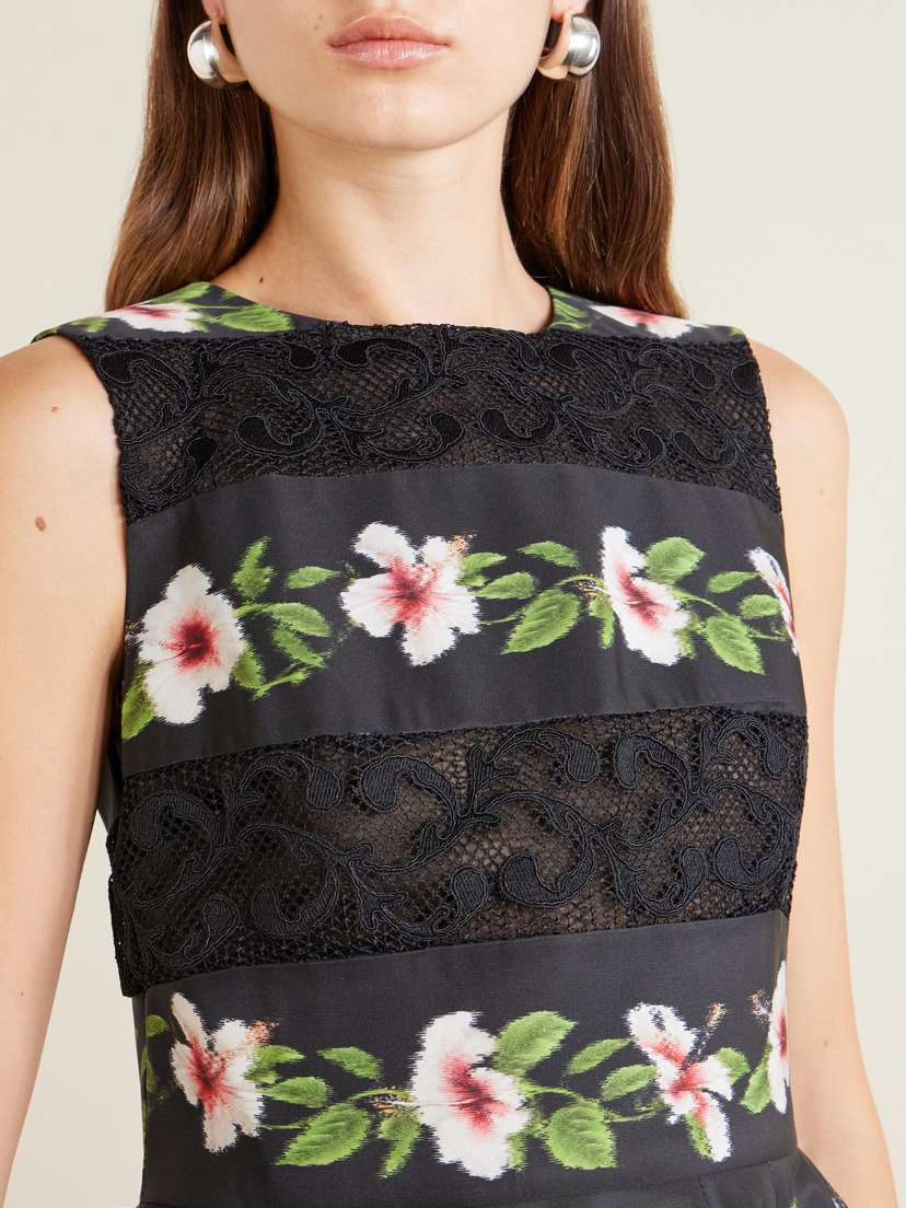 Oscar de la Renta Floral-print Lace-trimmed Crepe De Chine Mini Dress | Thumbnail 4