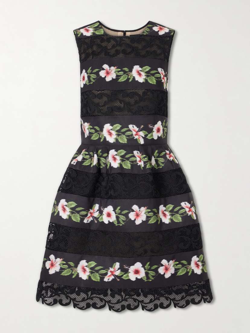 Oscar de la Renta Floral-print Lace-trimmed Crepe De Chine Mini Dress - Women's Clothing