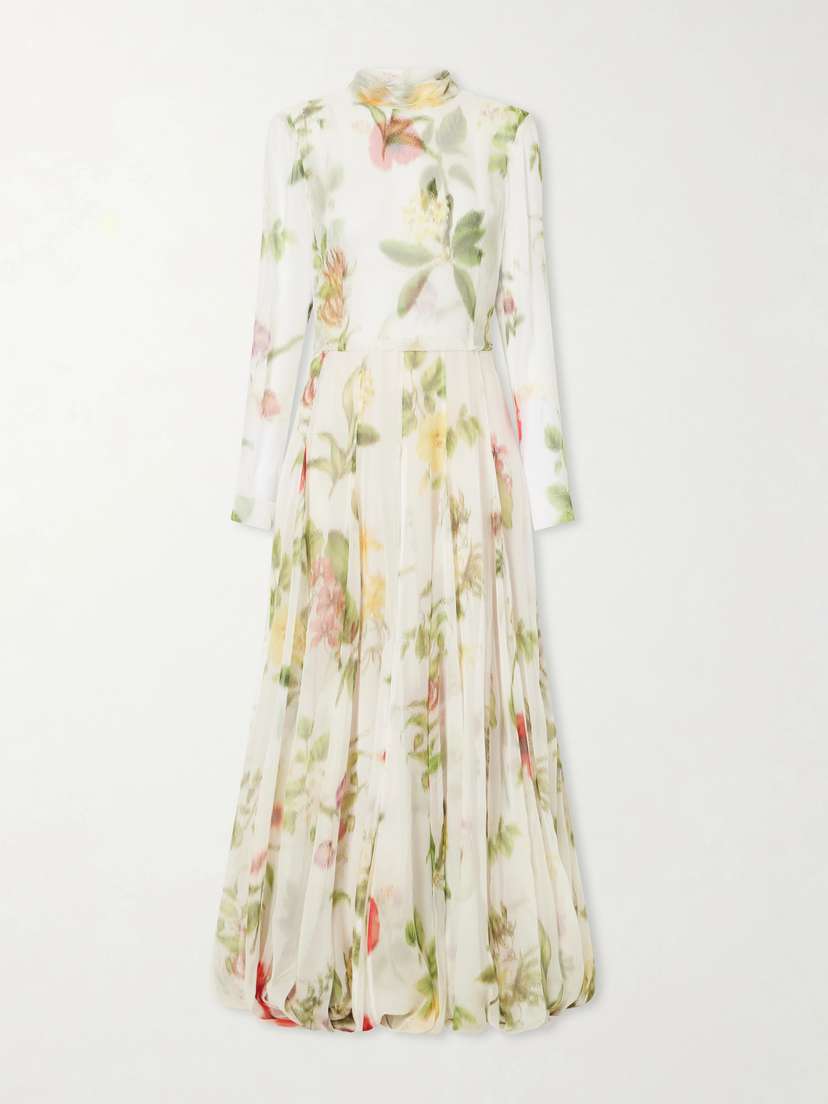 Oscar de la Renta Chiné Dominican Floral-print Silk-chiffon Gown