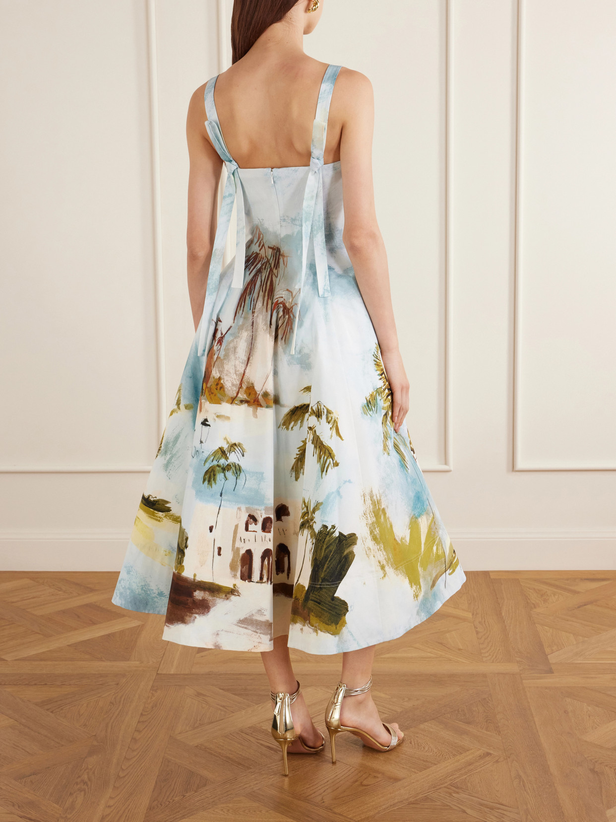 Oscar De La Renta Dominican Landscape Printed Cotton-poplin Midi Dress In Multi