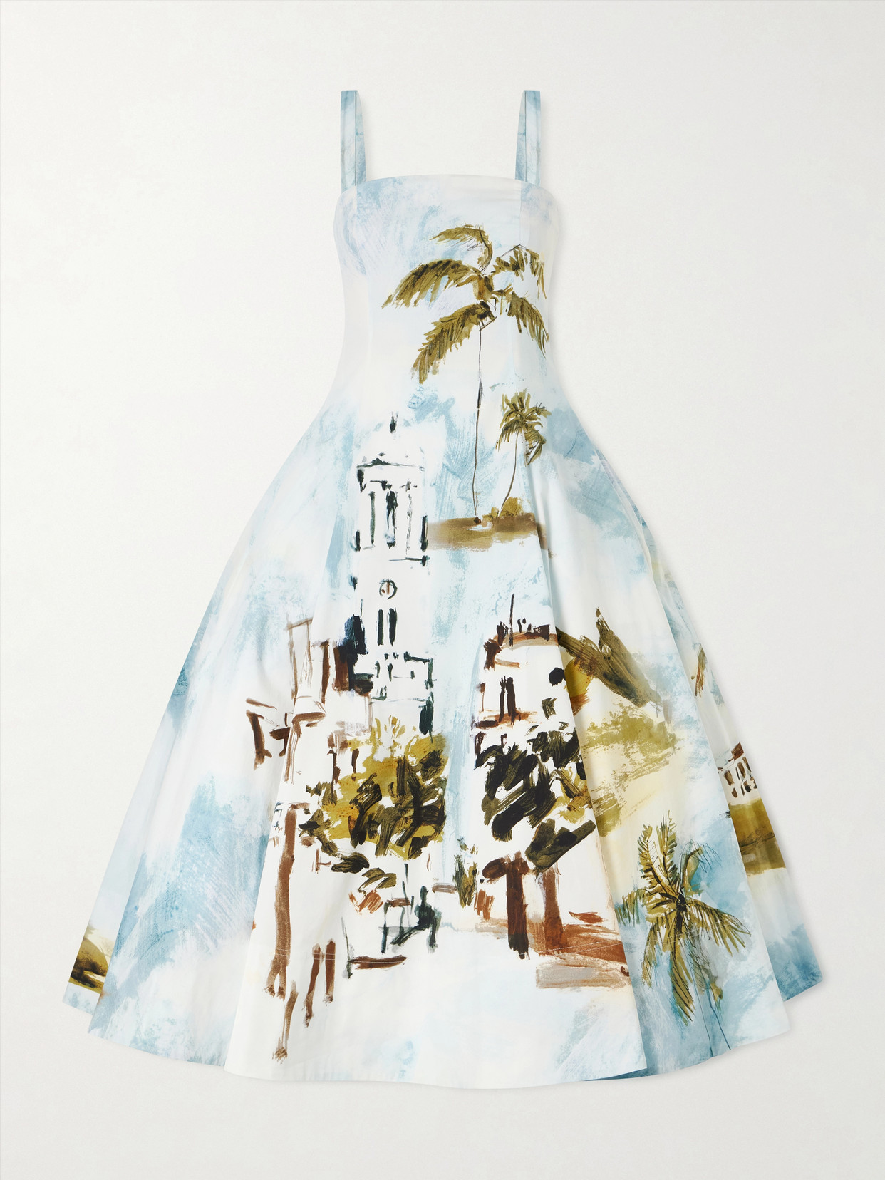 Oscar De La Renta Dominican Landscape Printed Cotton-poplin Midi Dress In Multi