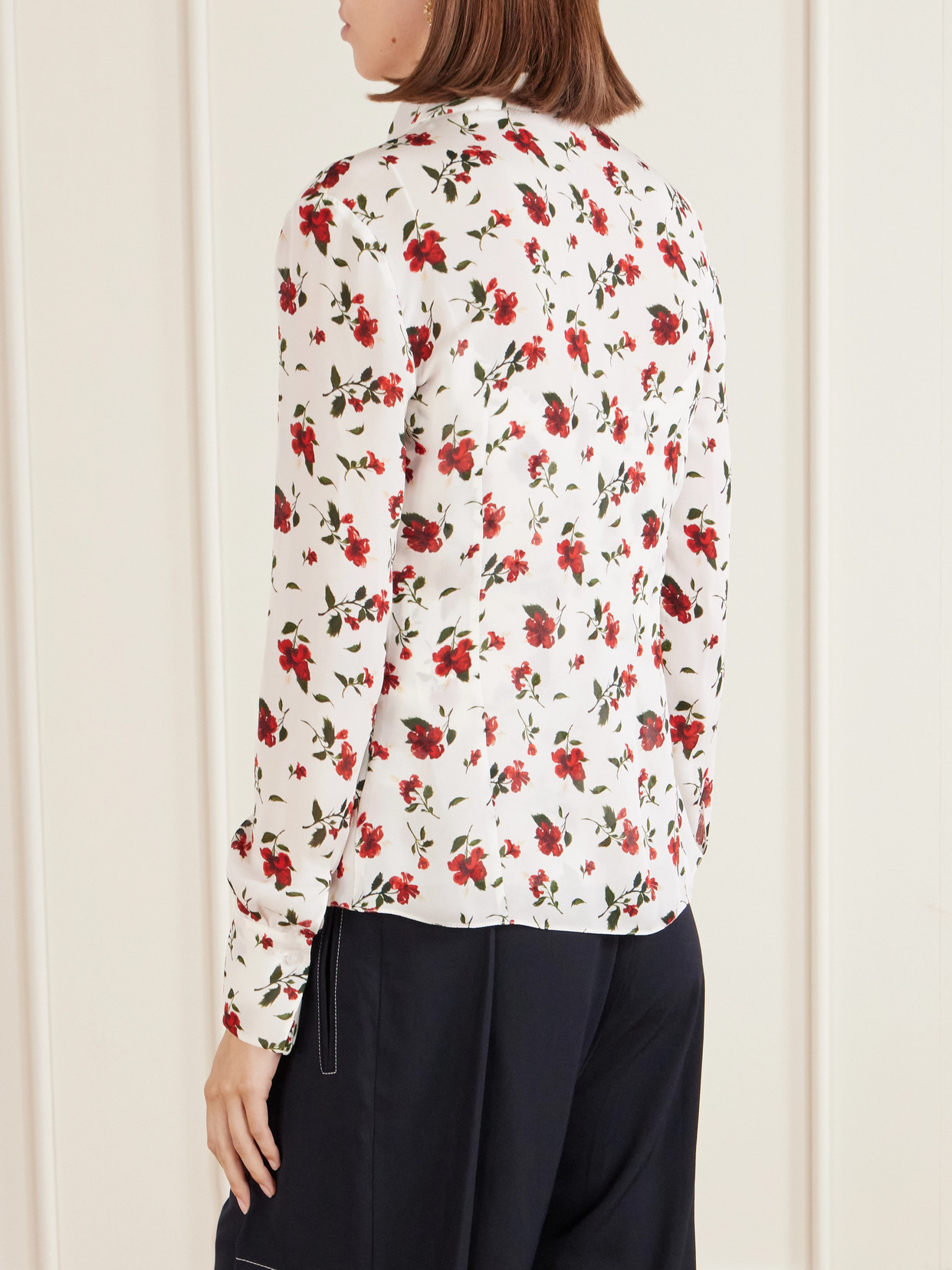 Oscar De La Renta Hibiscus-print Silk Neck-scarf Blouse In Multi