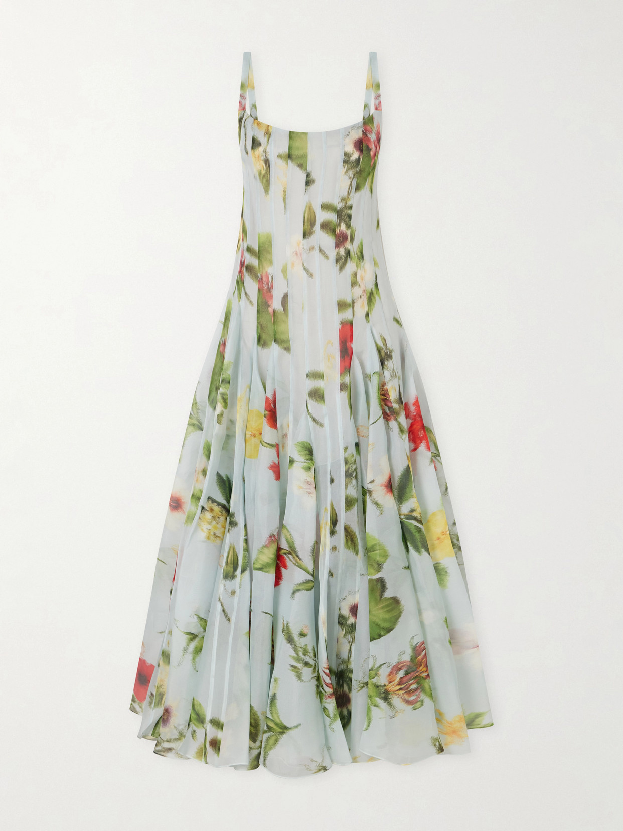 Oscar De La Renta Paneled Floral-printed Organza Silk Gown In Multi
