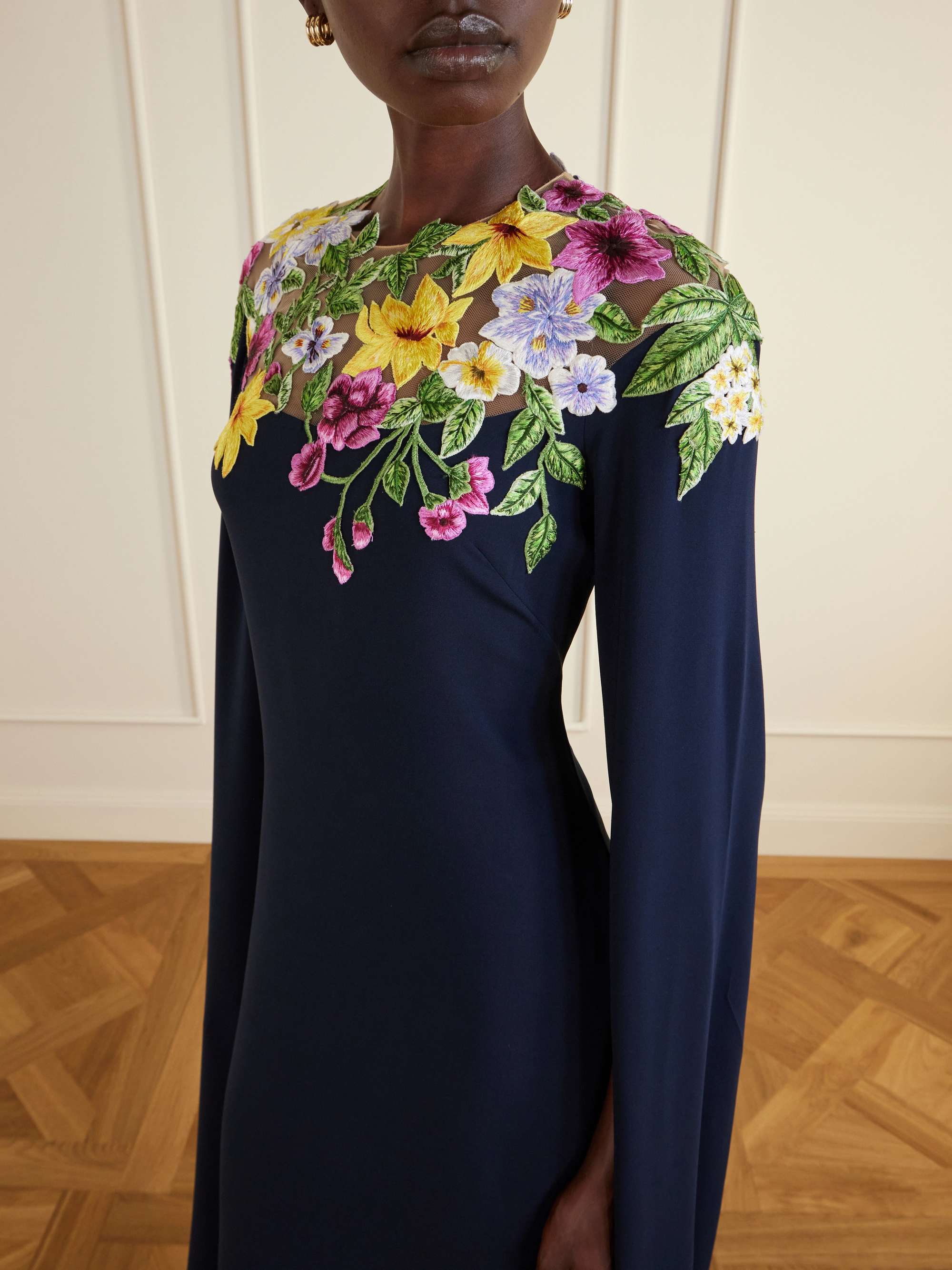 oscar de la renta floral embroidered dress Oscar De La Renta floral-embroidered short-sleeve Mini Dress | Blue