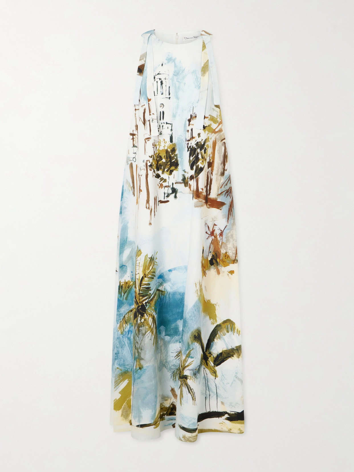 Oscar De La Renta Printed Cotton-blend Poplin Maxi Dress In Blue