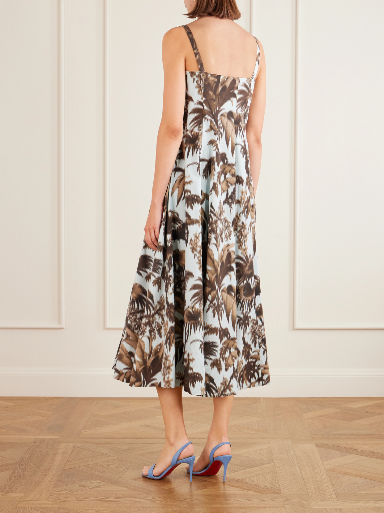 Paneled Printed Cotton-Blend Poplin Midi Dress