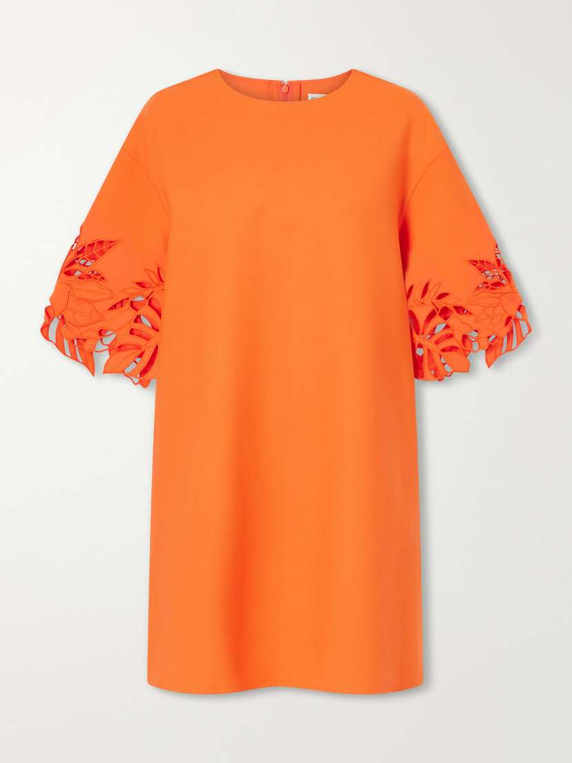 Oscar de la Renta Embroidered Cut-out Wool-blend Mini Dress