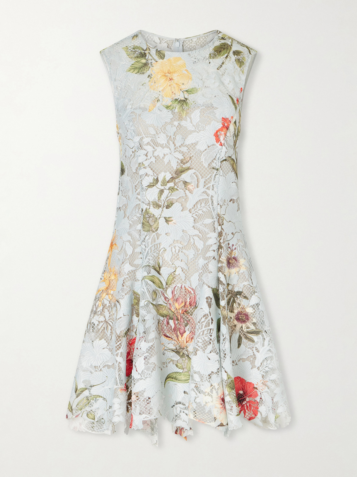 Oscar De La Renta Floral-print Lace Mini Dress In White