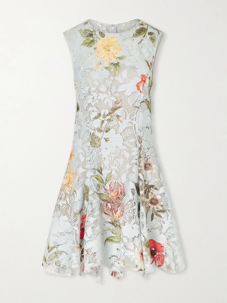 Floral-print lace mini dress