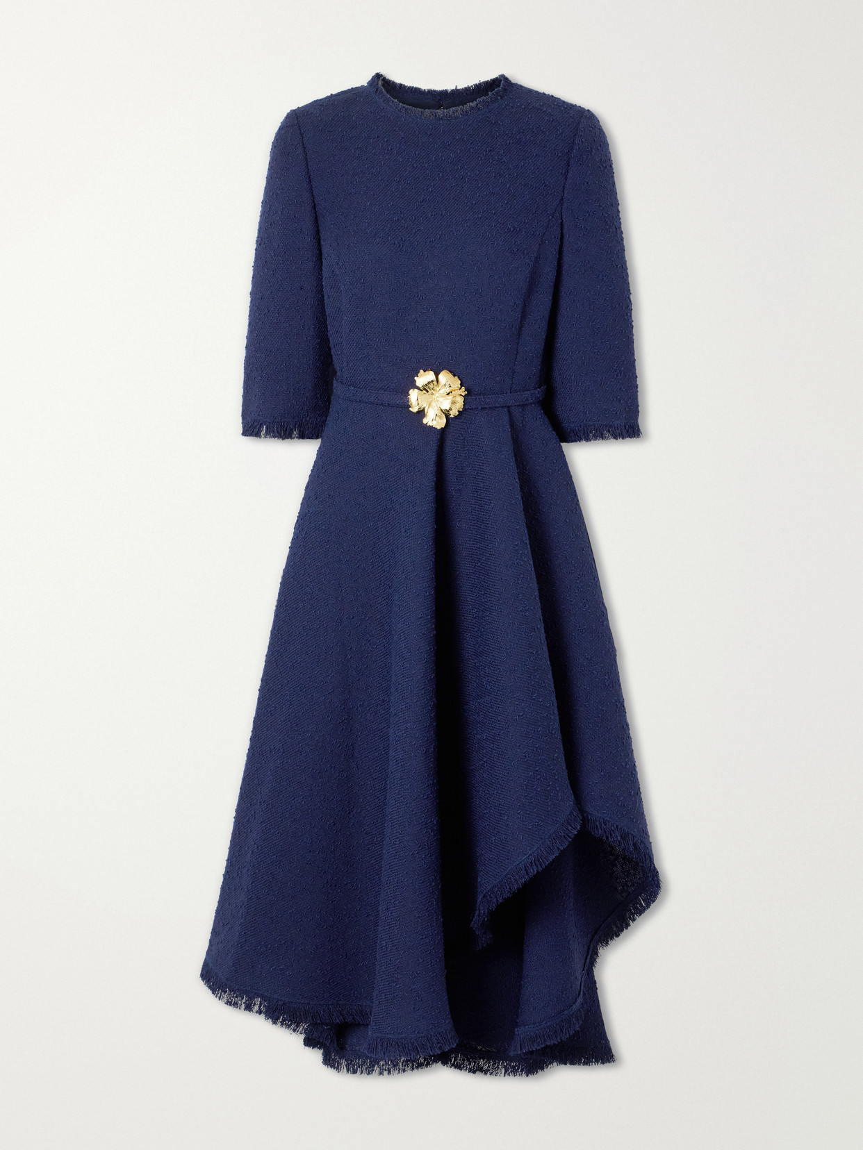 Oscar De La Renta Embellished Tweed Midi Dress In Blue