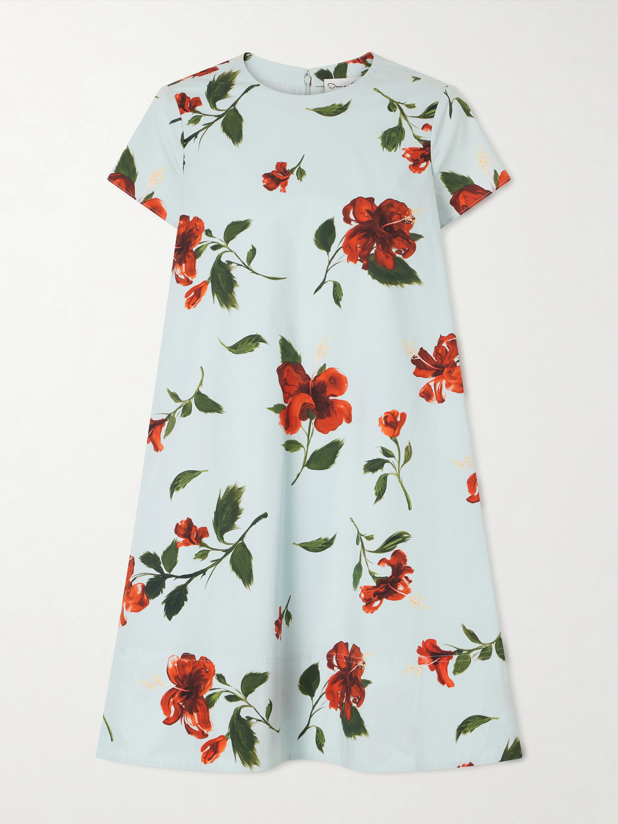Oscar De La Renta Floral-print Cotton-blend Poplin Mini Dress In Blue