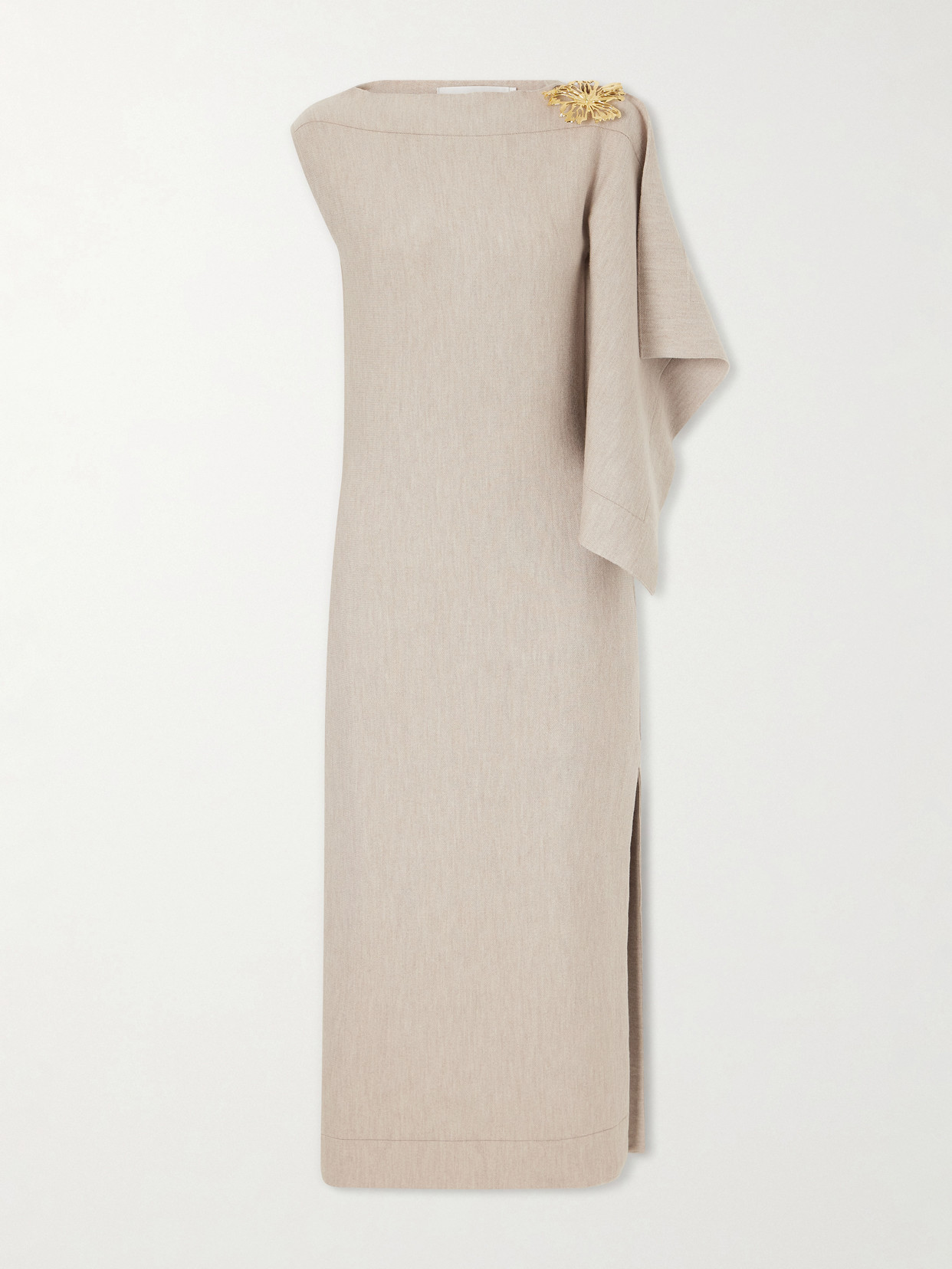 Oscar De La Renta Draped Wool-blend Knitted Midi Dress In Neutrals