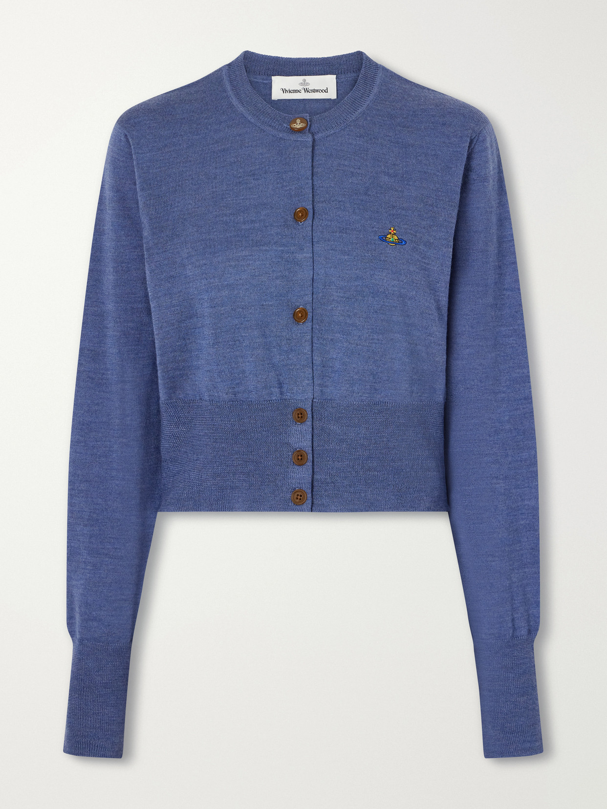 Vivienne Westwood Bea Logo-embroidered Wool And Silk-blend Cardigan In Blue