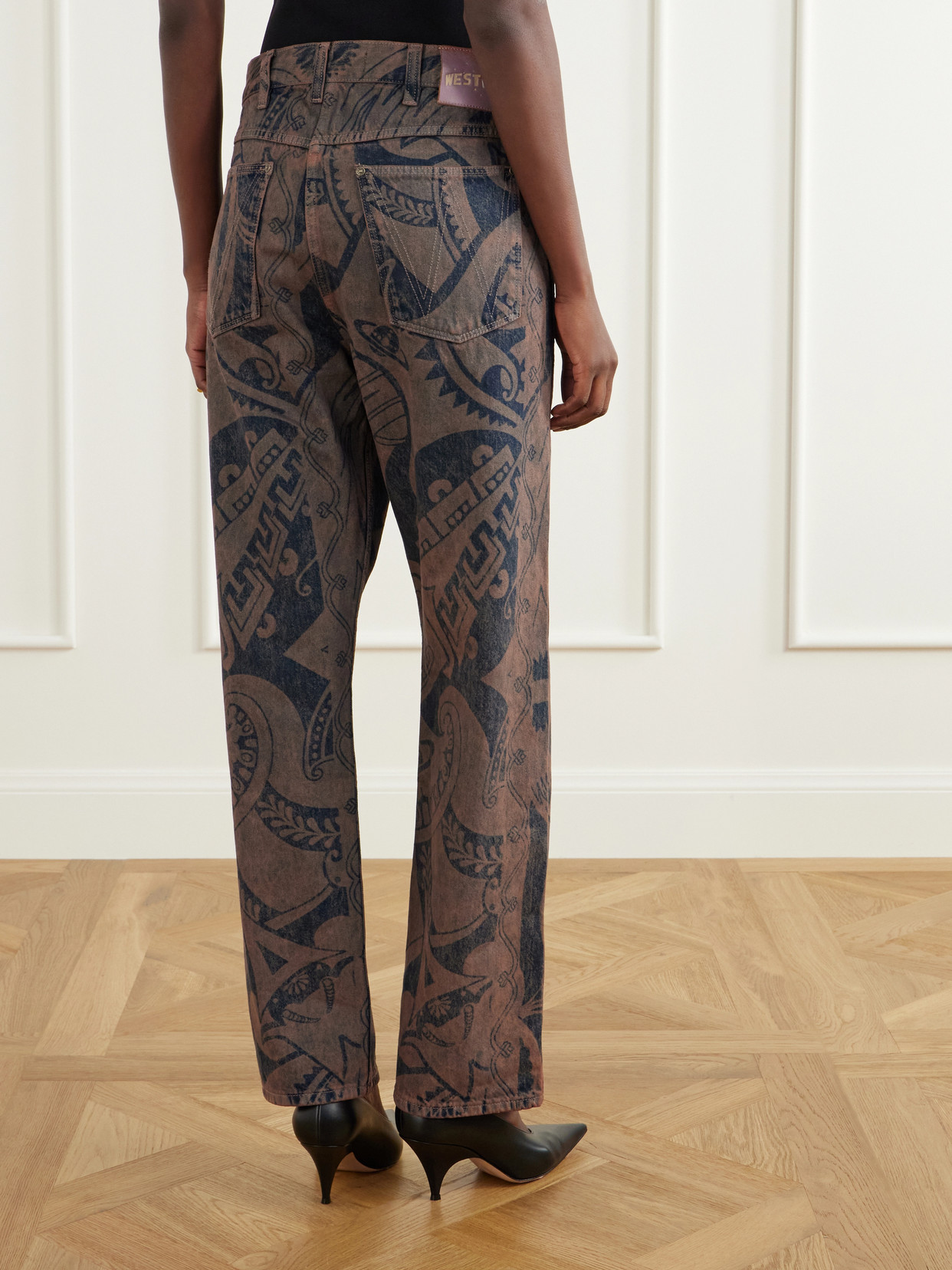 Ranch Printed High-Waisted Straight-Leg Organic Jeans