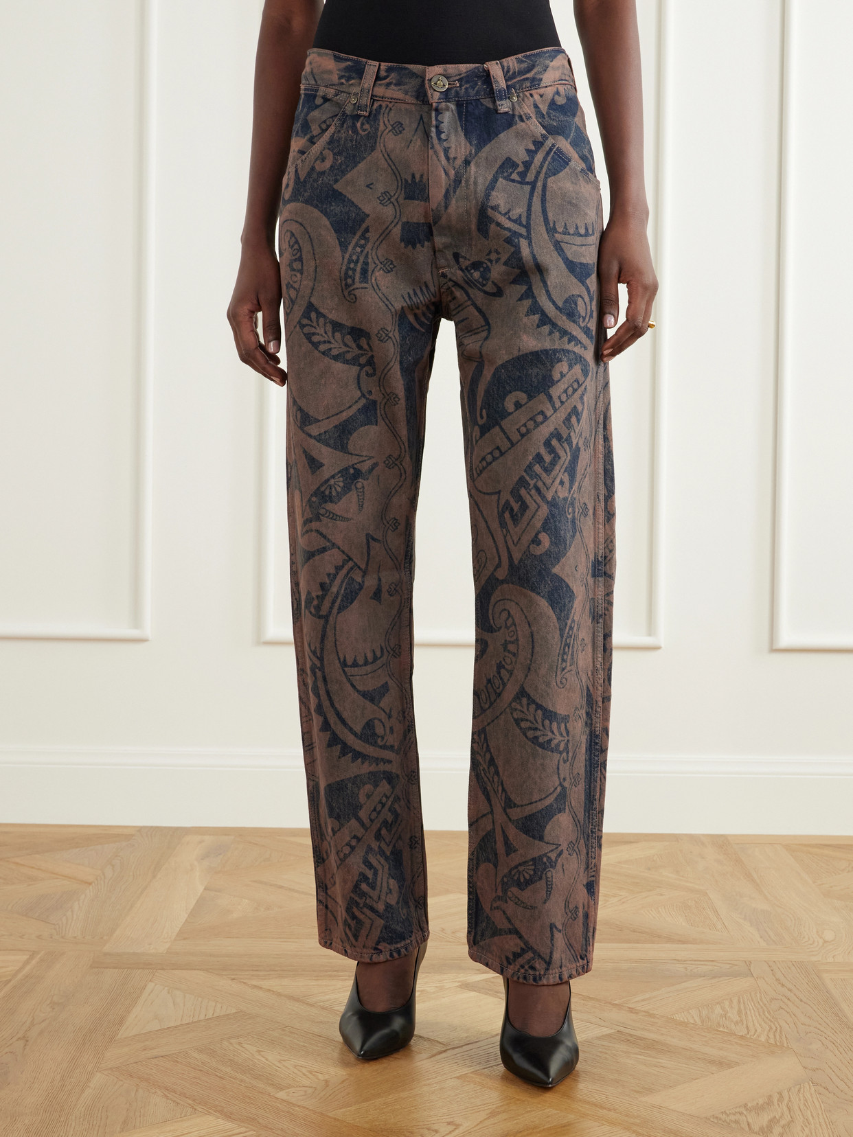 Ranch Printed High-Waisted Straight-Leg Organic Jeans