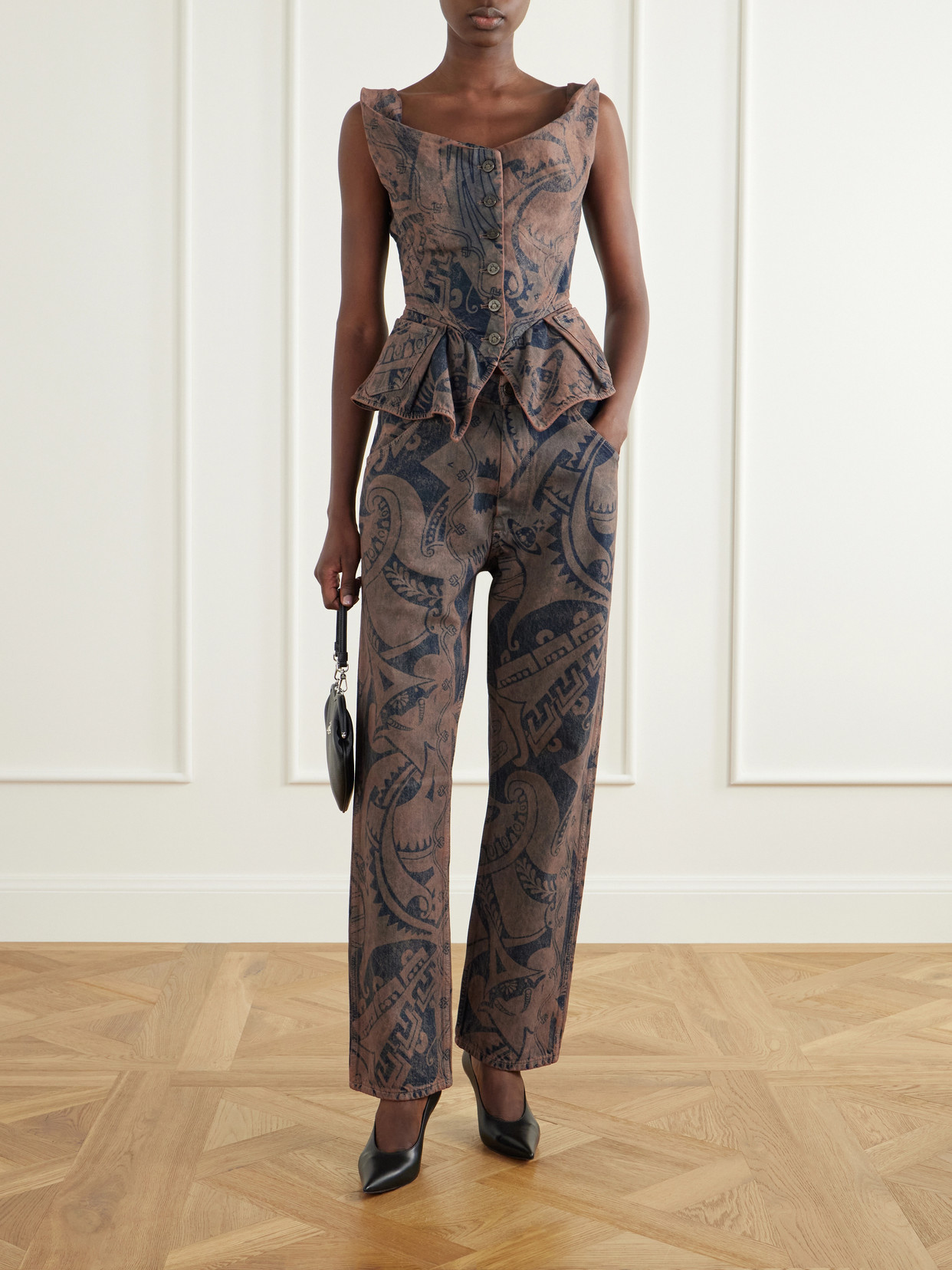 Ranch Printed High-Waisted Straight-Leg Organic Jeans