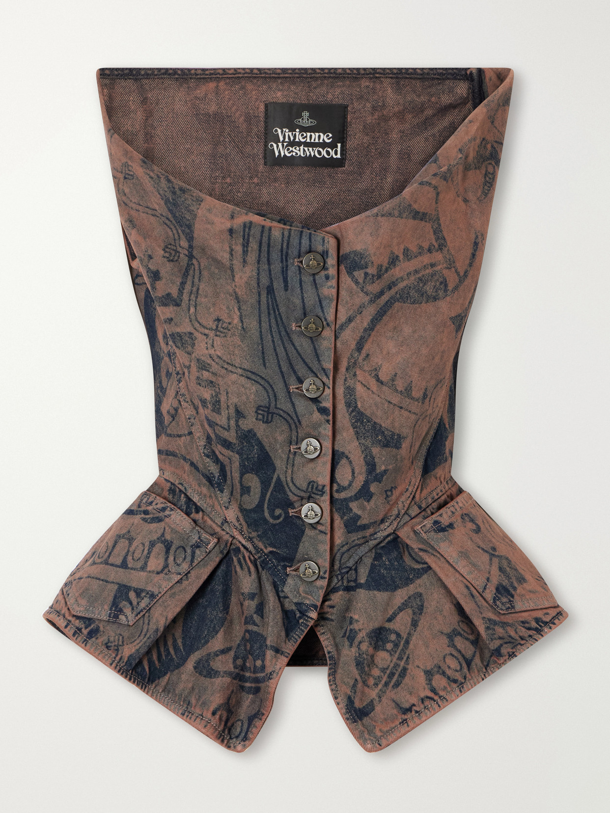 Vivienne Westwood Monday Vest Rinted Organic Denim Corset Top In Brown