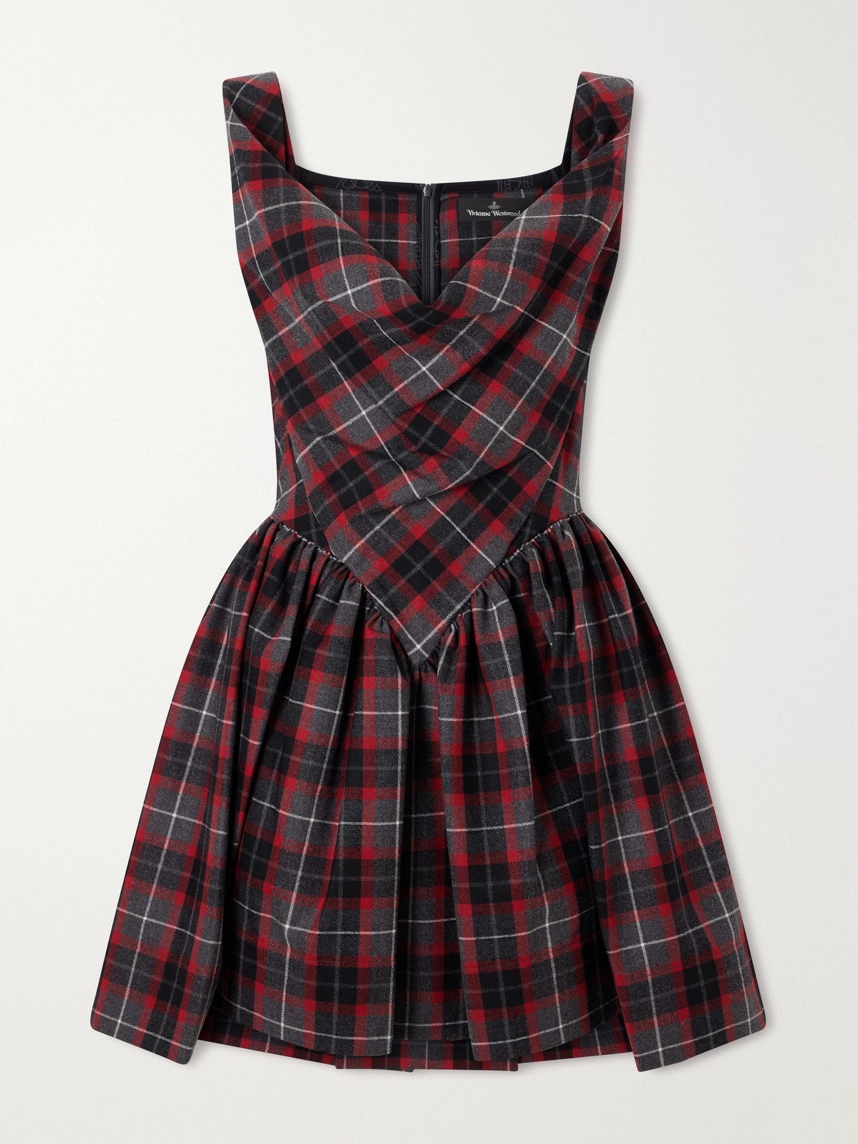 Vivienne Westwood Sunday Draped Checked Wool-blend Mini Dress In Animal Print
