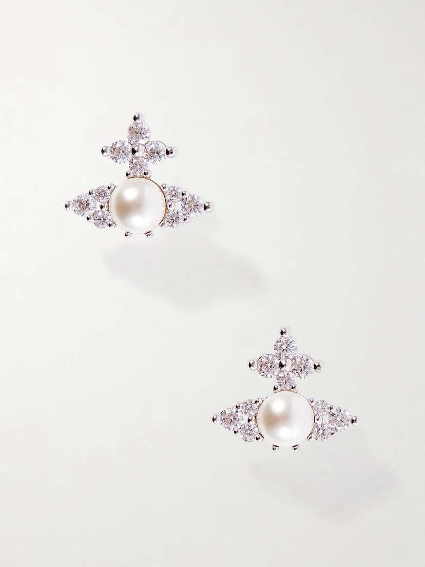 Vivienne Westwood Fedora Silver-tone Pearl-effect Crystal Earrings