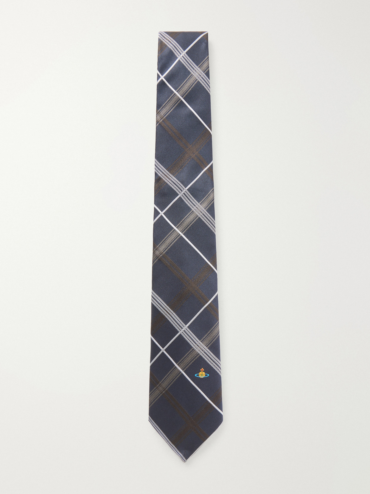 Vivienne Westwood Checked-jacquard Silk Tie In Metallic