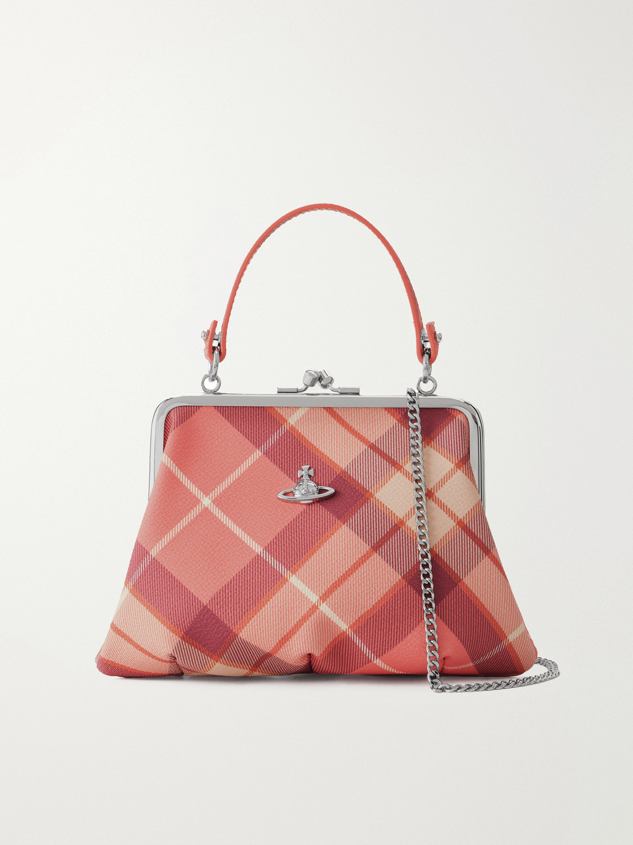 Vivienne Westwood Granny Frame Mini Orb-detailed Checked Vegan Material Tote In Pink
