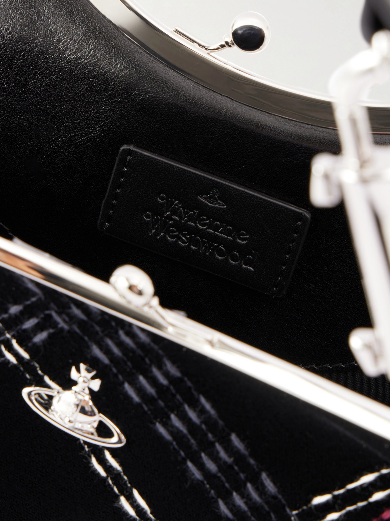 Charm Frame Embellished Embroidered Velvet Shoulder Bag