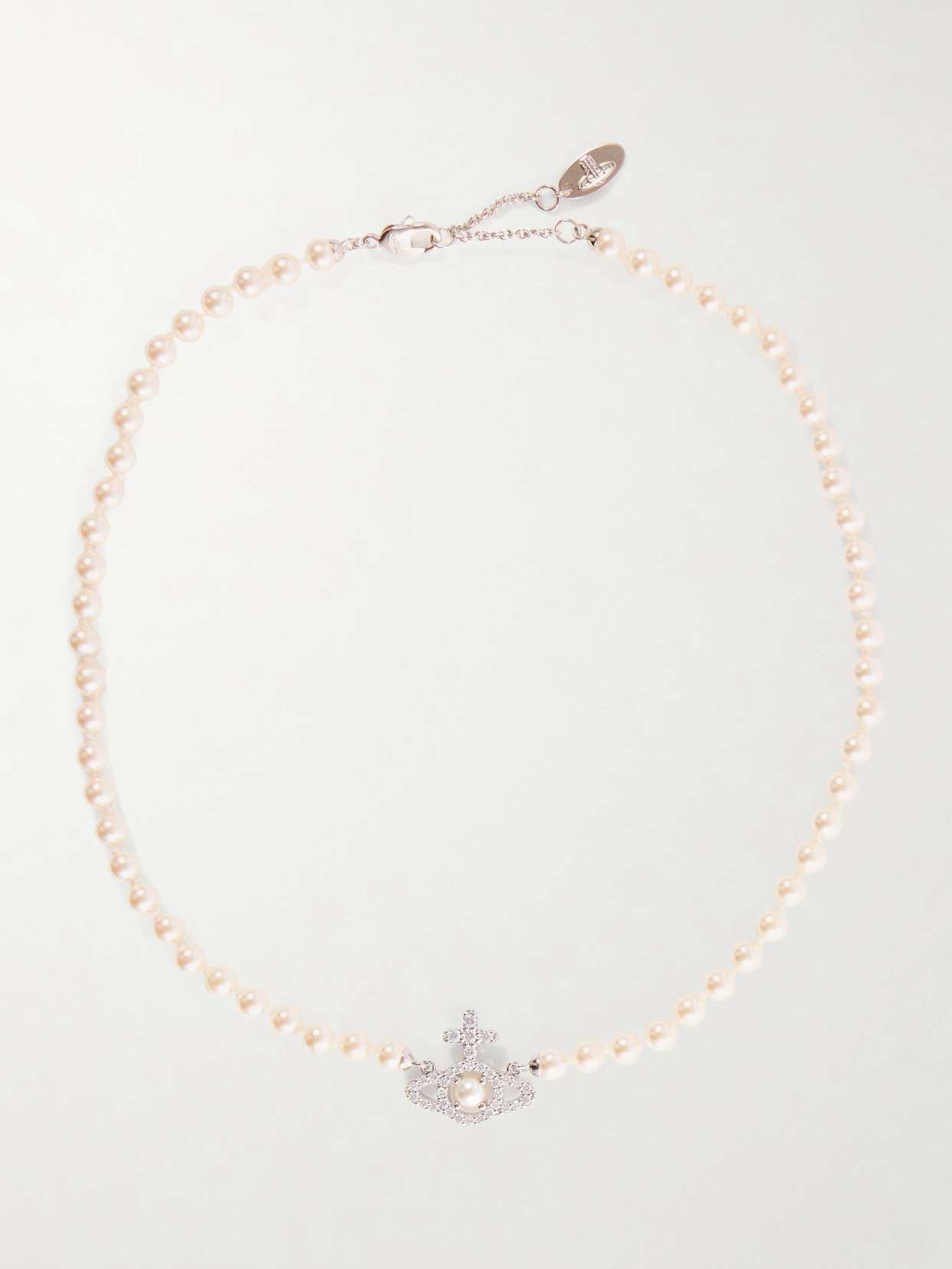 Vivienne Westwood Olympia Platinum, Quartz And Pearl Necklace In Silver