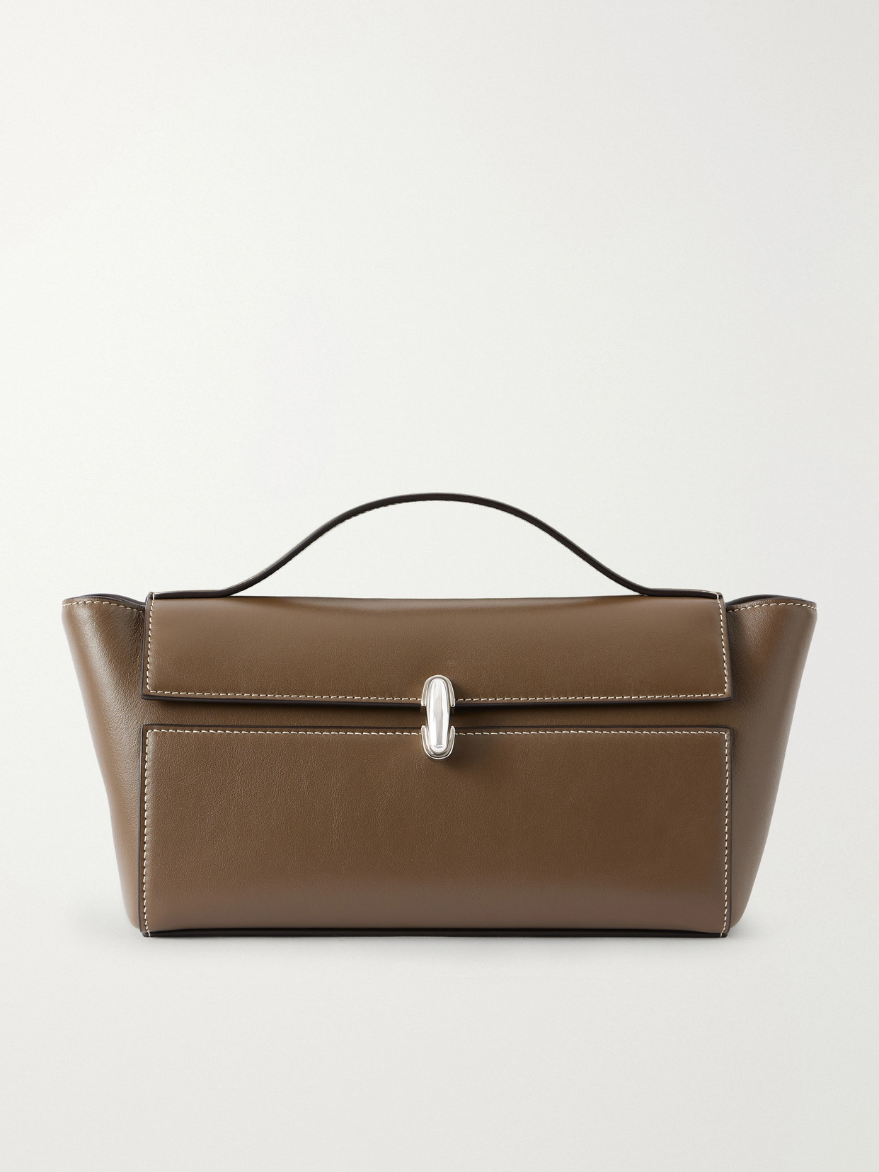 Savette Symmetry Trapeze Pochette Leather Tote In Green