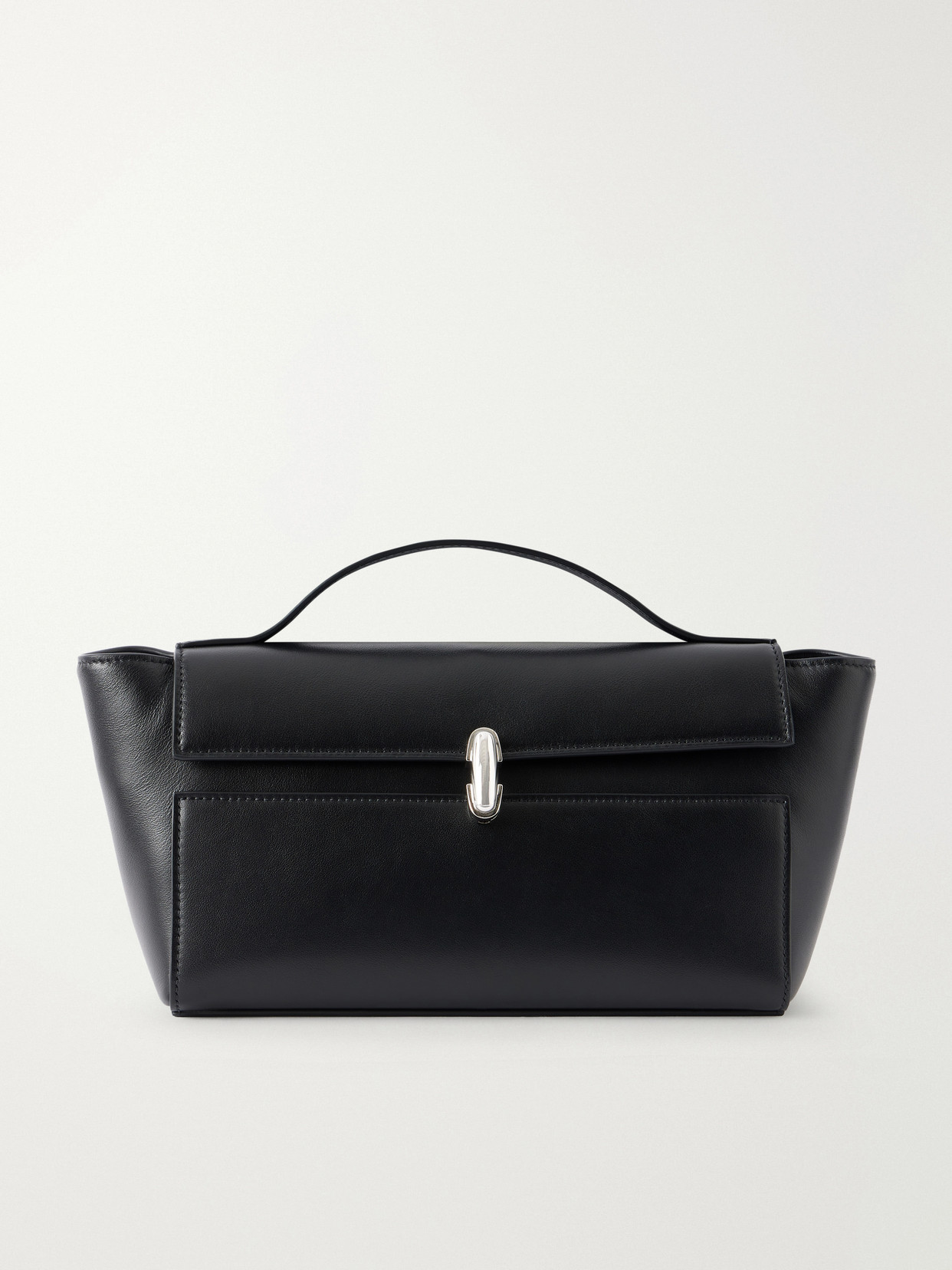 Savette Symmetry Trapeze Pochette Leather Tote In Black