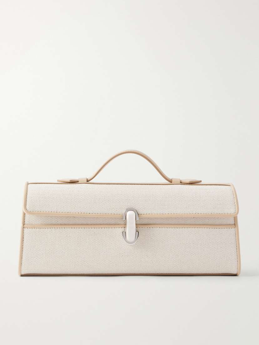 Savette Slim Symmetry Canvas Leather-trimmed Clutch