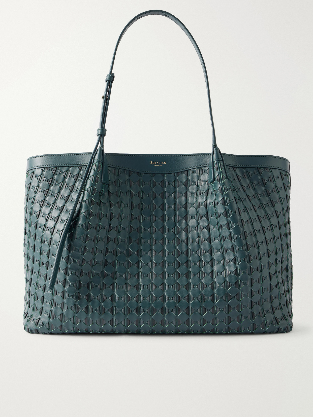 Serapian Secret Mosaico Leather Tote In Green