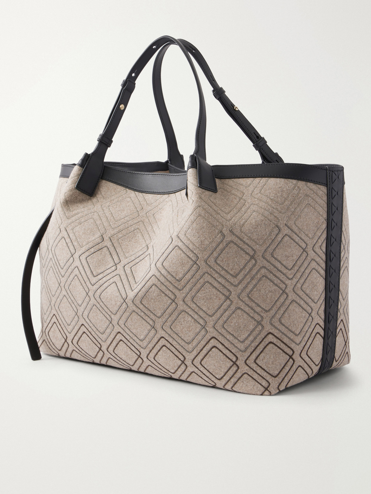 Secret Embroidered Felted Leather-Trimmed Wool Tote