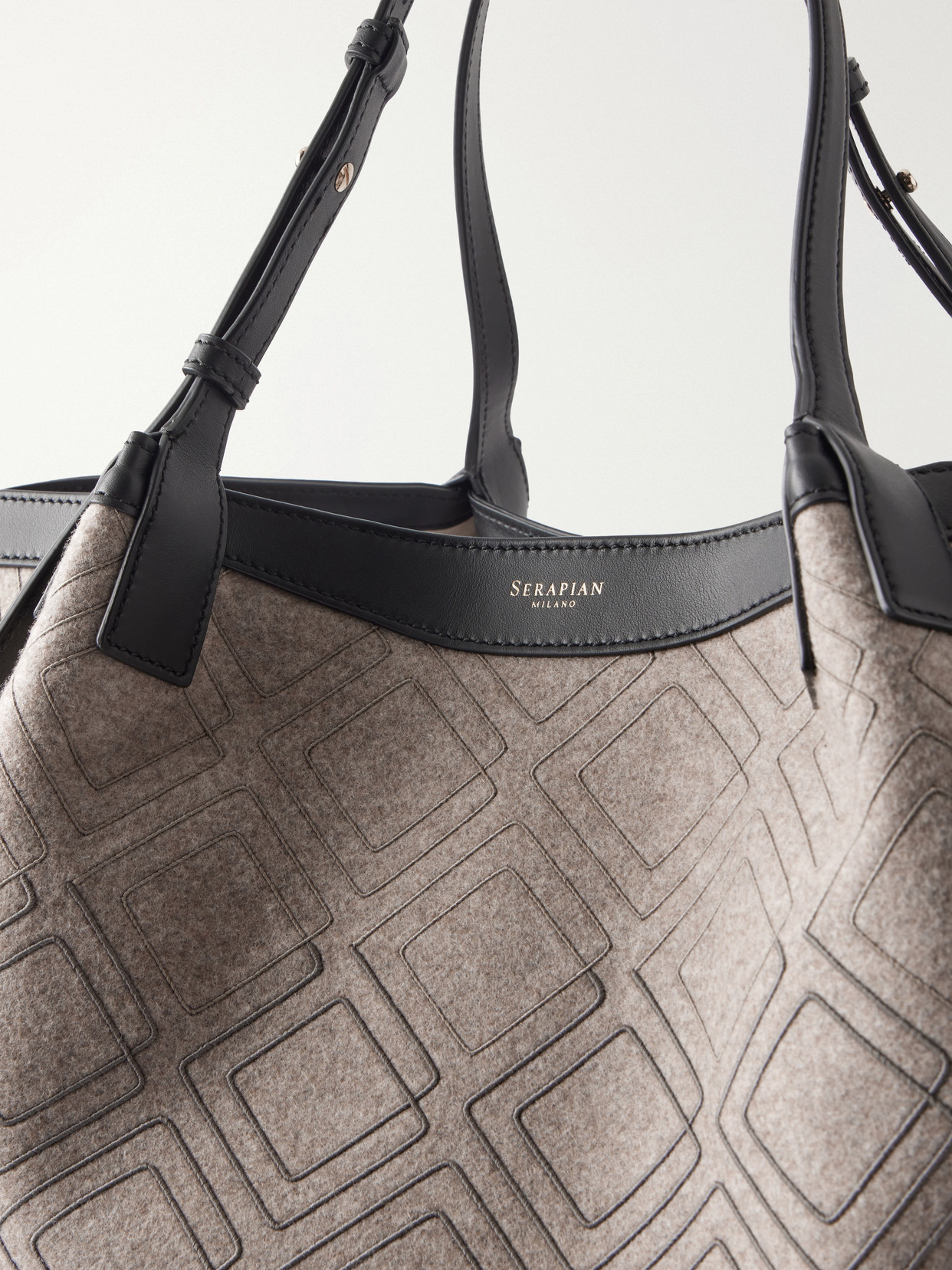 Secret Embroidered Felted Leather-Trimmed Wool Tote