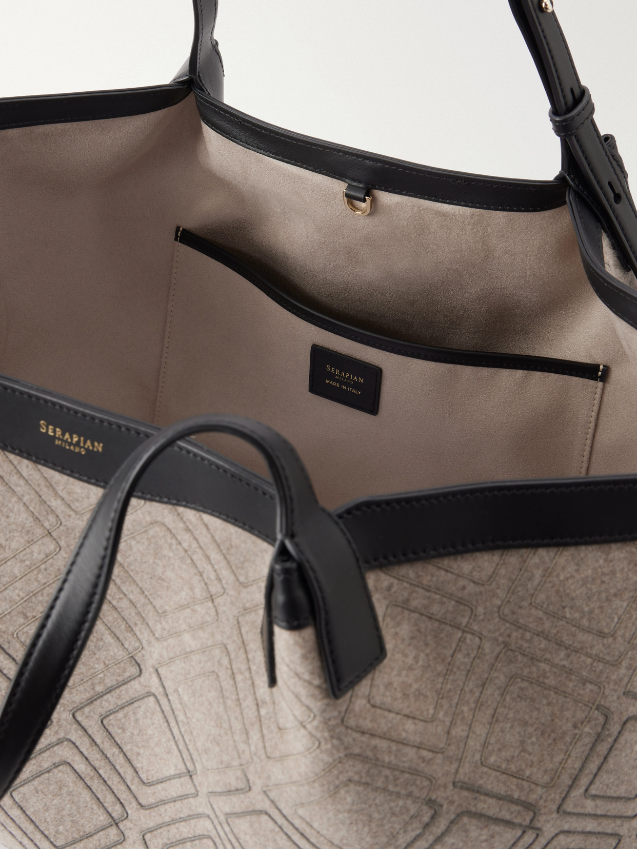 Secret Embroidered Felted Leather-Trimmed Wool Tote