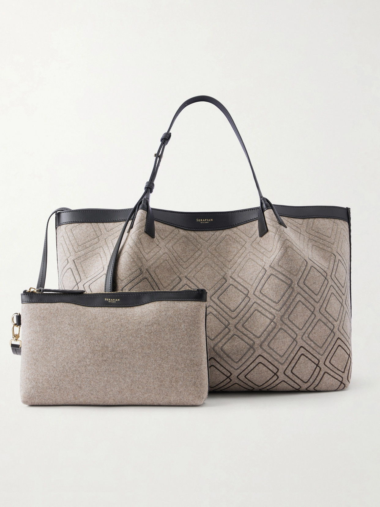 Secret Embroidered Felted Leather-Trimmed Wool Tote