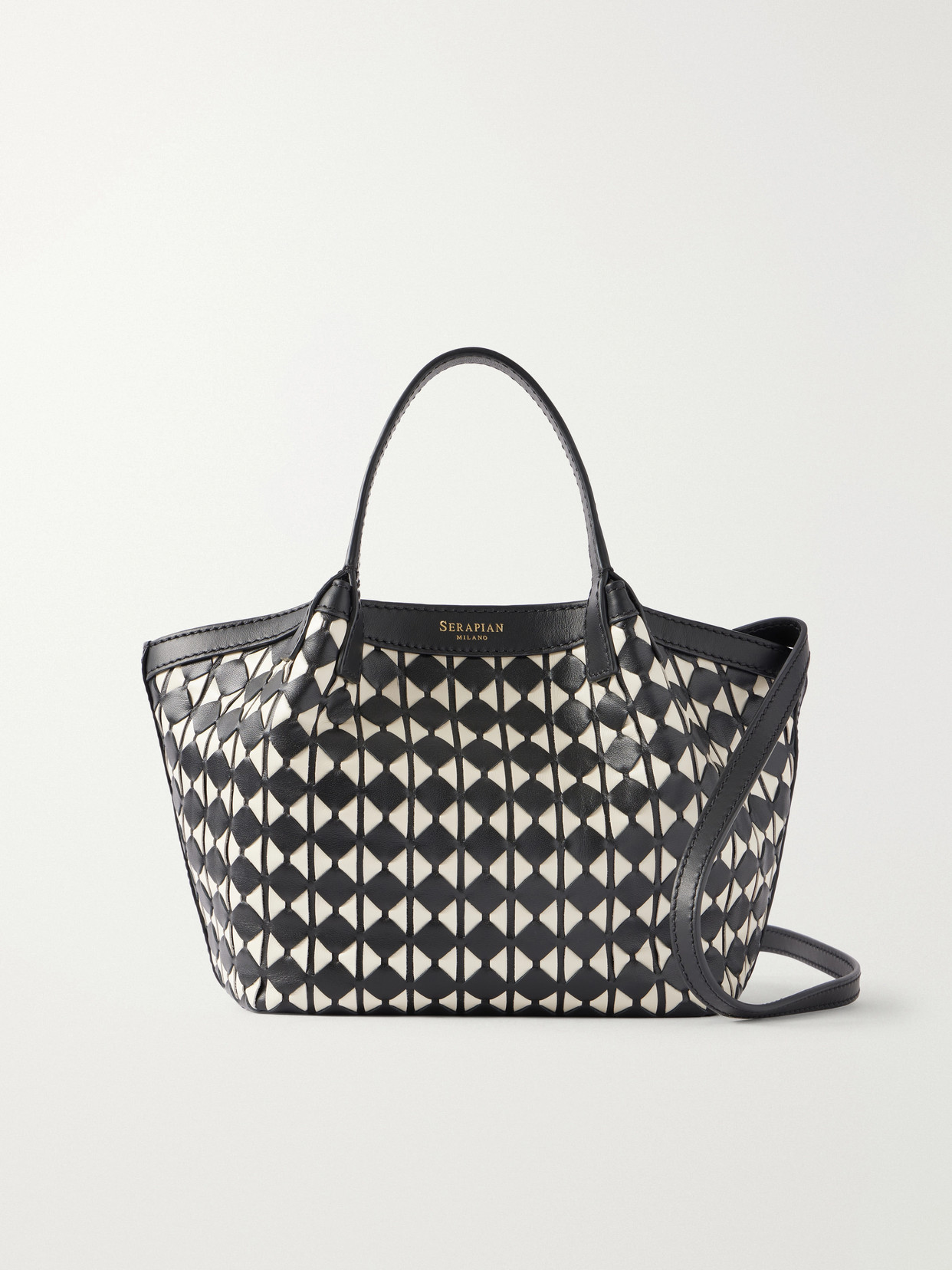Serapian Mosaico Leather Shoulder Bag In Black