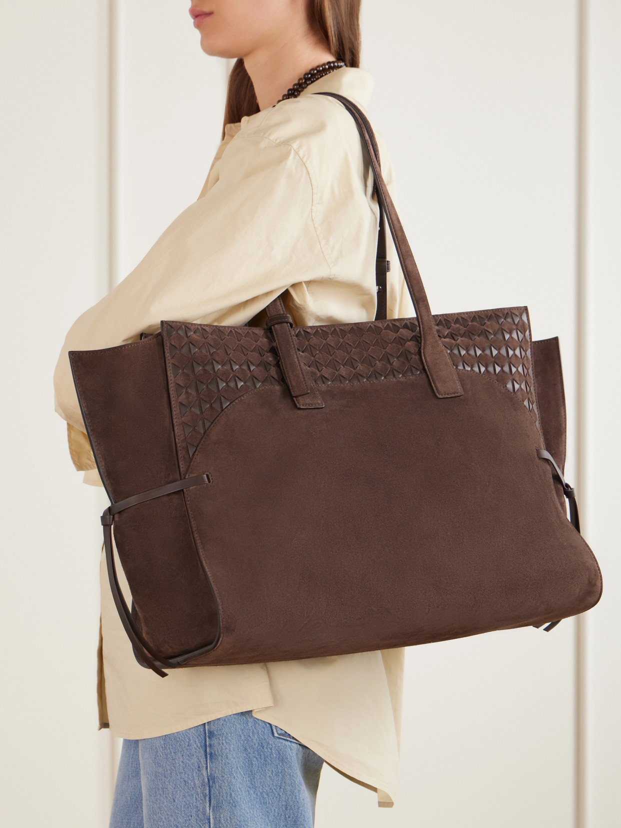 Maro Maxi Leather-Trimmed Suede Tote