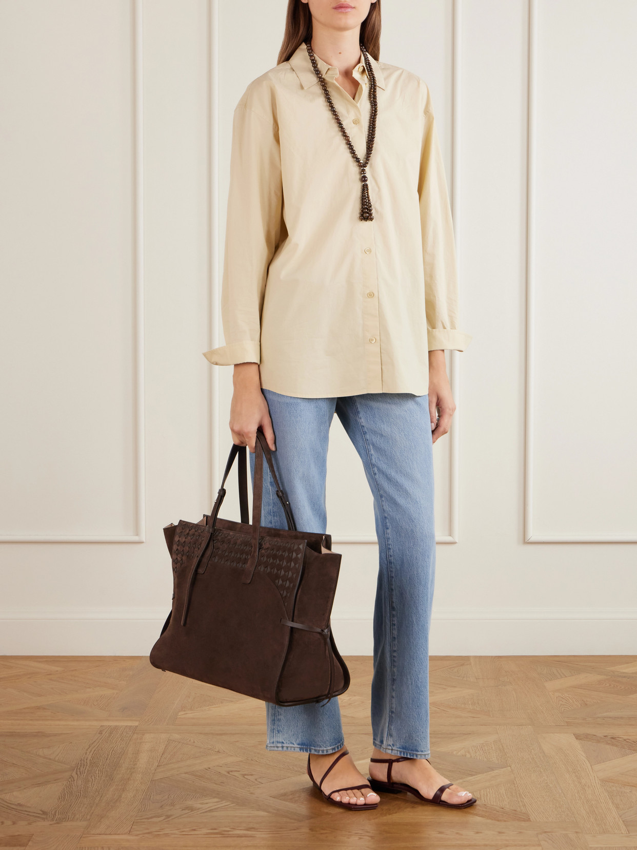 Maro Maxi Leather-Trimmed Suede Tote