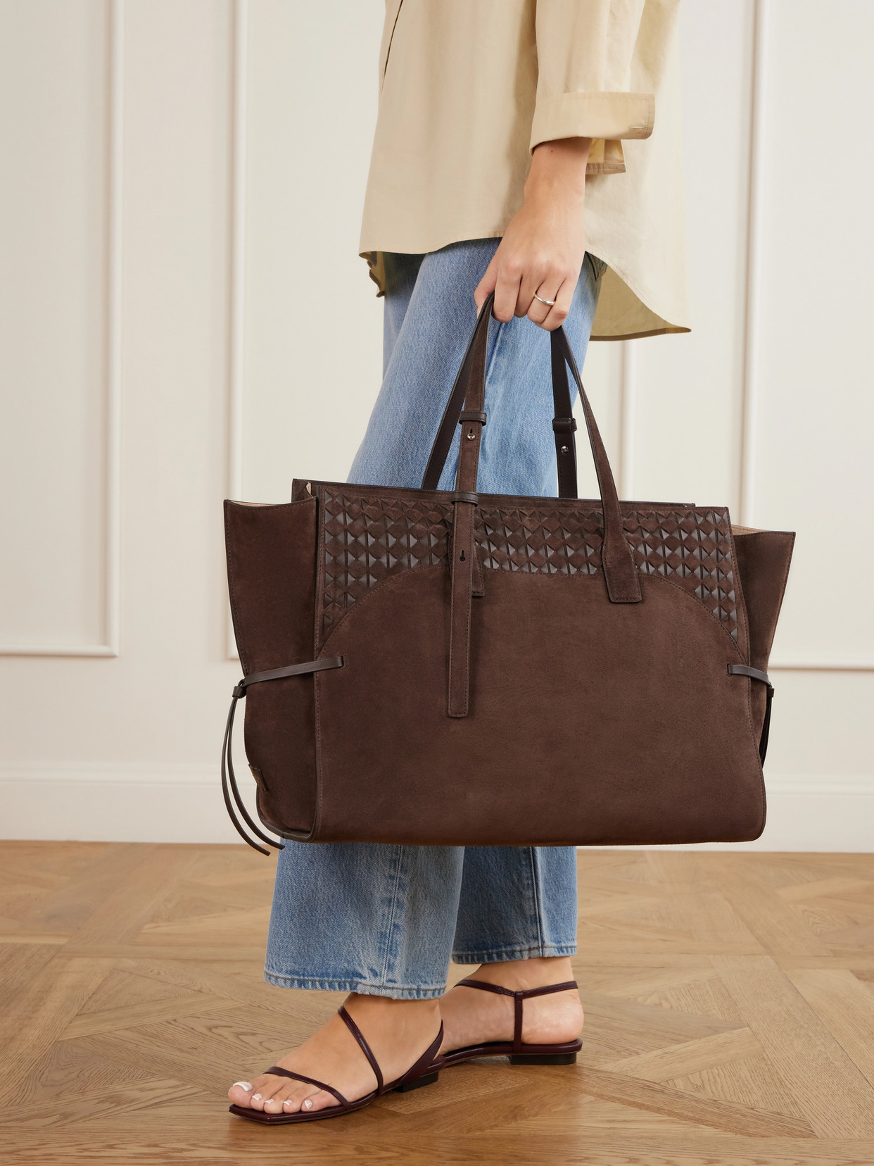 Maro Maxi Leather-Trimmed Suede Tote