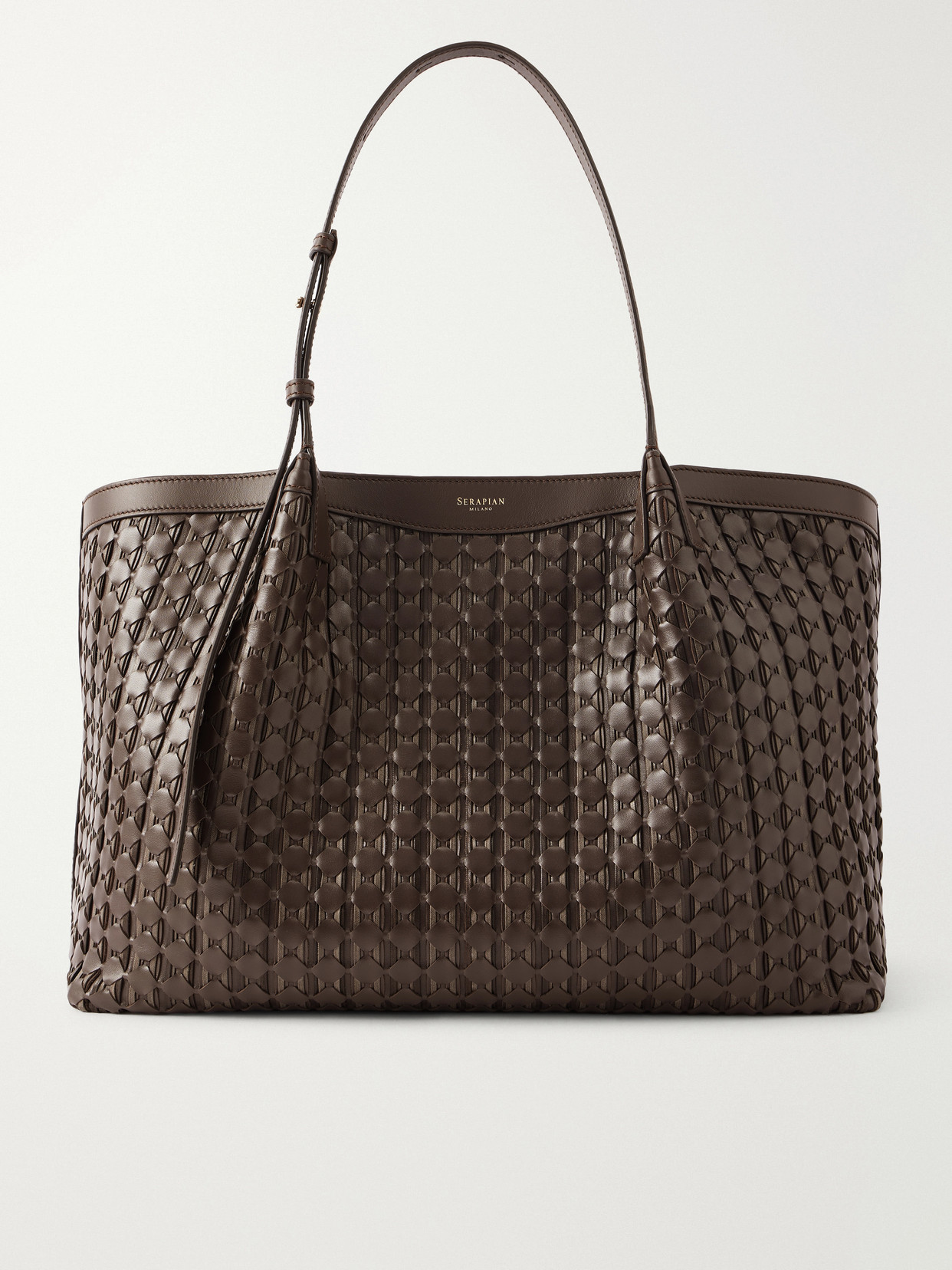 Serapian Secret Mosaico Leather Tote In Brown